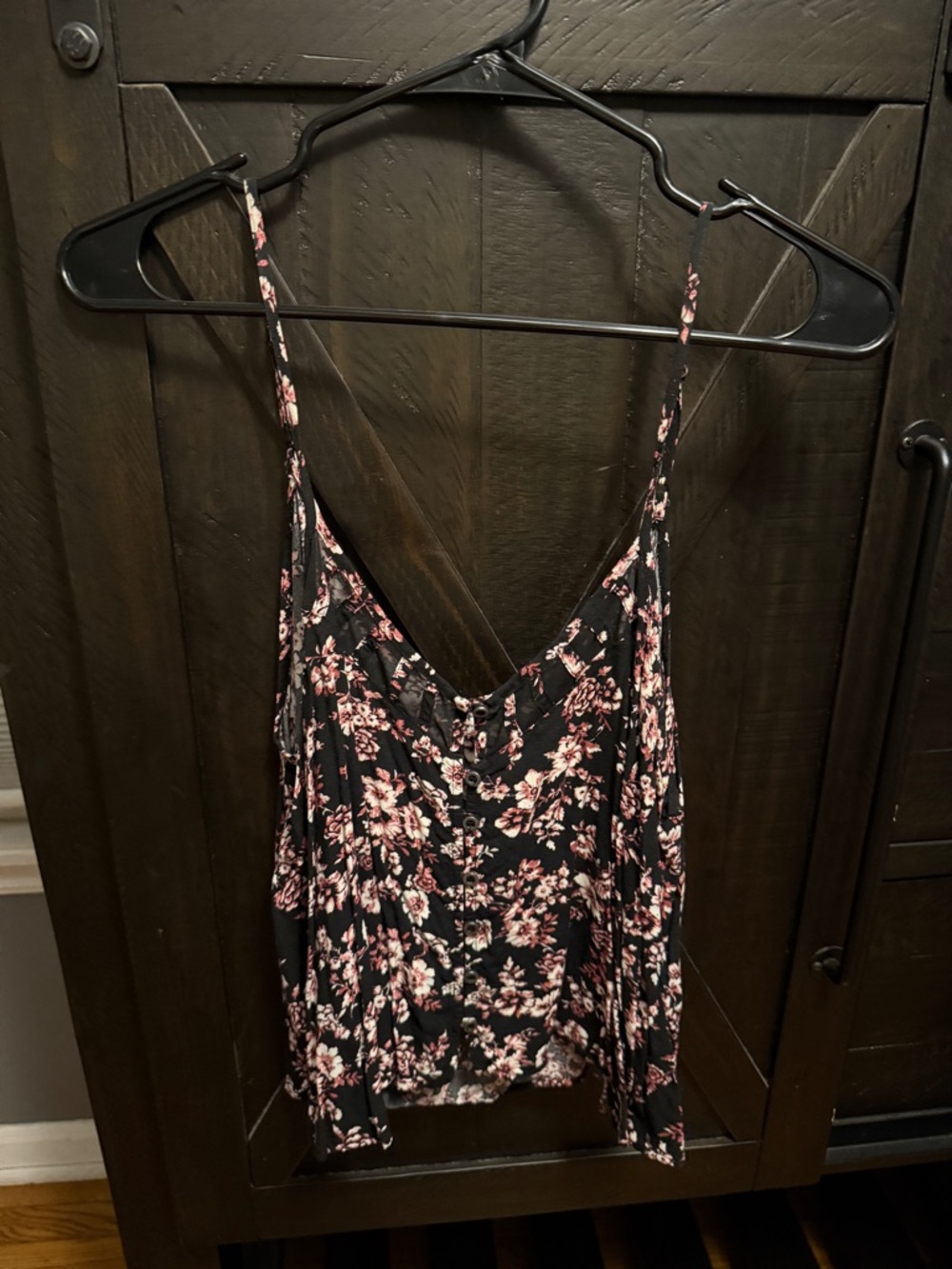 Forever 21 Black Floral Spaghetti-Strap Tank Top